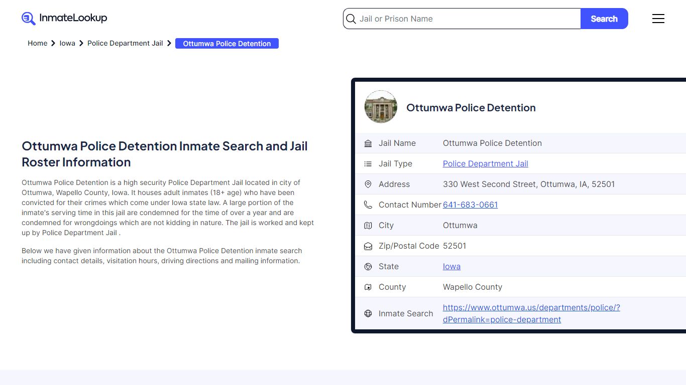 Ottumwa Police Detention Inmate Search, Jail Roster, Bookings, Arrests ...