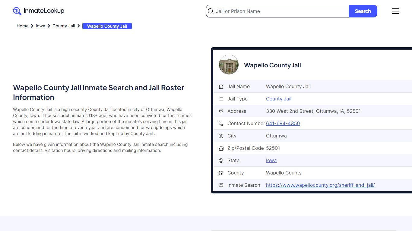Wapello County Jail Inmate Search - Ottumwa Iowa - Inmate Lookup