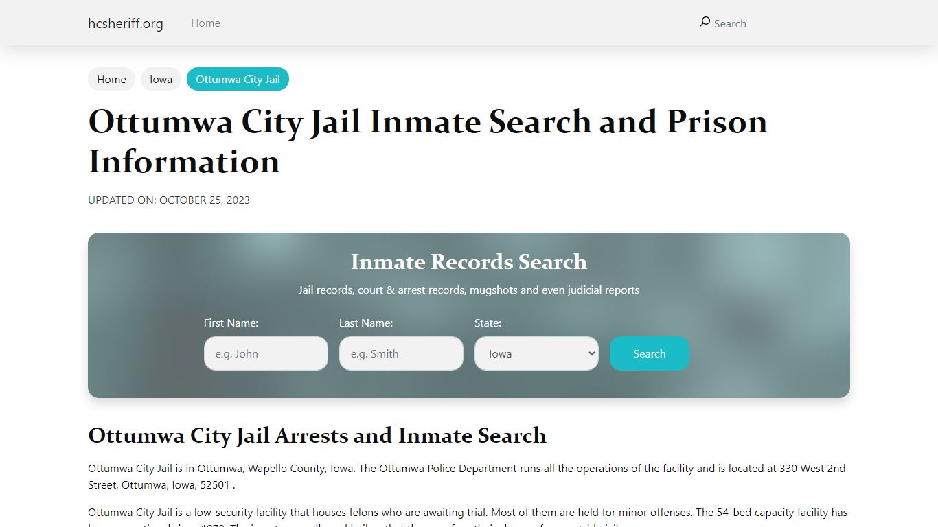 Ottumwa City Jail Inmate Search and Prison Information